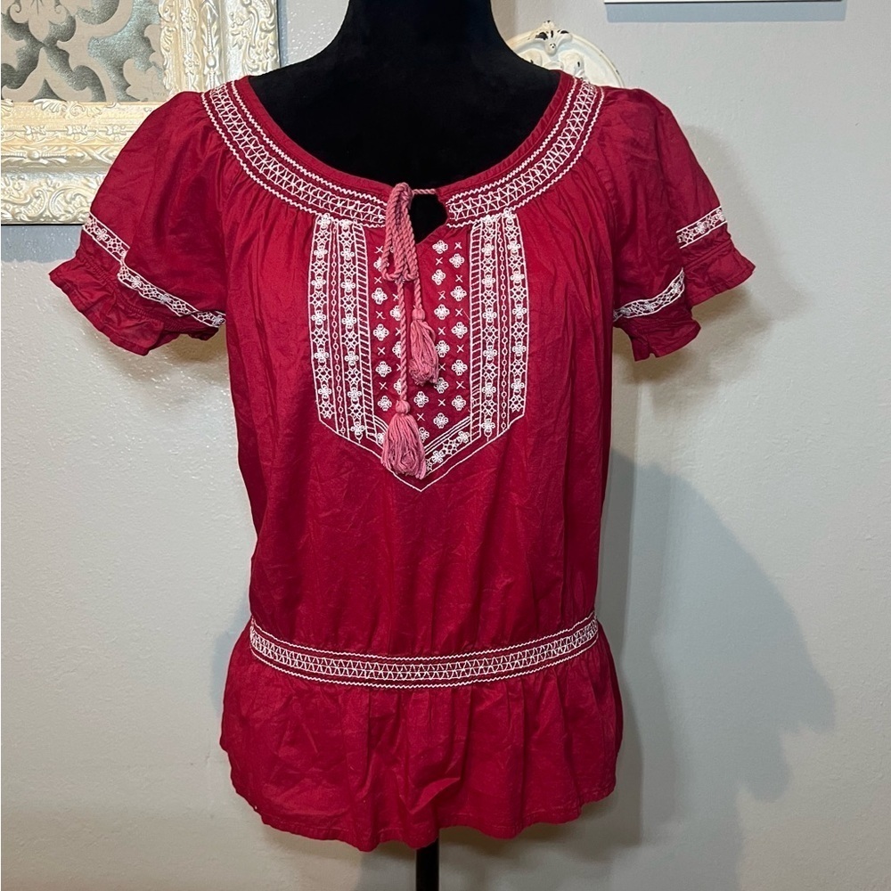 St. John's Bay Red Short Sleeve Tie Front Blouse